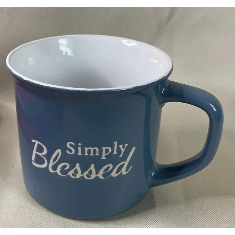 Ceramic Camper Mug Coffee Tea‎ Embossed Simply Blessed 16 Oz NEW
